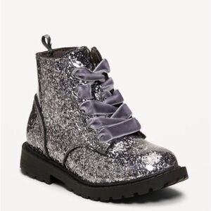 Old Navy Silver Glitter Side Zip Combat Boots